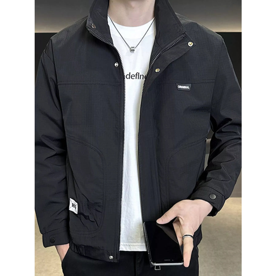 Men’s Plus Size Minimalist Stand-Collar Casual Jacket Black-Regular / M Apparel and Accessories