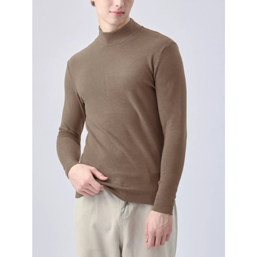 Men’s Plus Size Mock Neck Long Sleeve Top Camel / M Apparel and Accessories