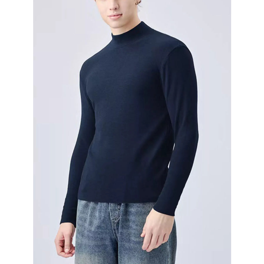 Men’s Plus Size Mock Neck Long Sleeve Top Dark Navy / M Apparel and Accessories
