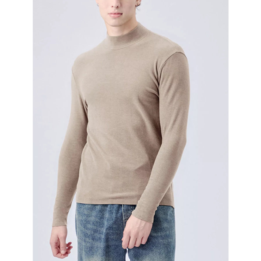 Men’s Plus Size Mock Neck Long Sleeve Top Khaki / M Apparel and Accessories