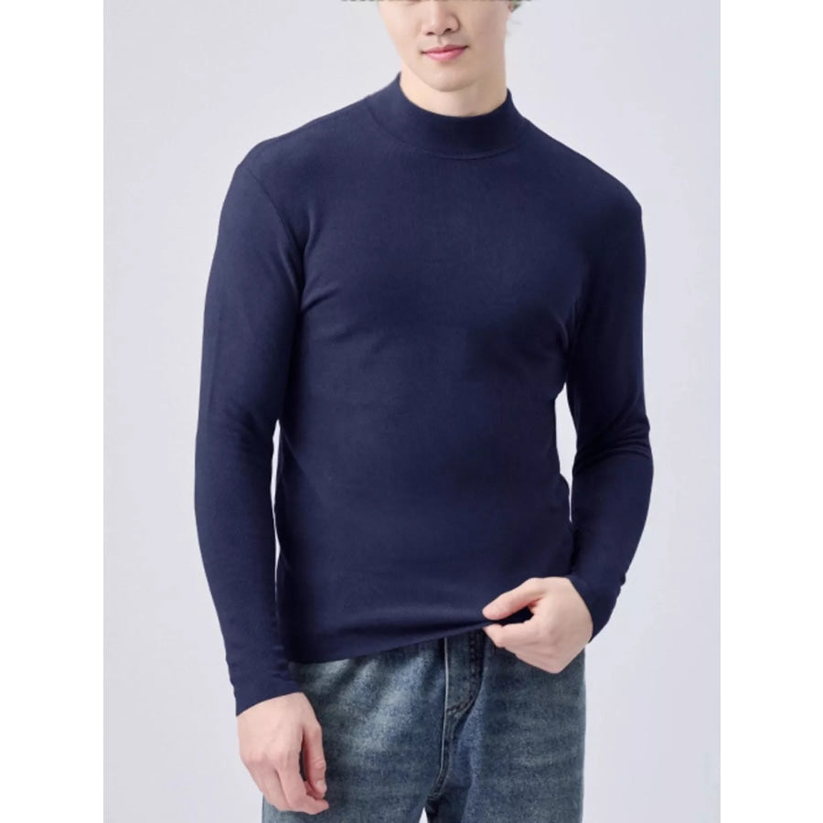Men’s Plus Size Mock Neck Long Sleeve Top Navy / M Apparel and Accessories