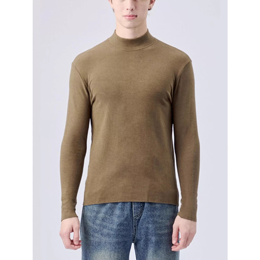 Men’s Plus Size Mock Neck Long Sleeve Top Olive / M Apparel and Accessories