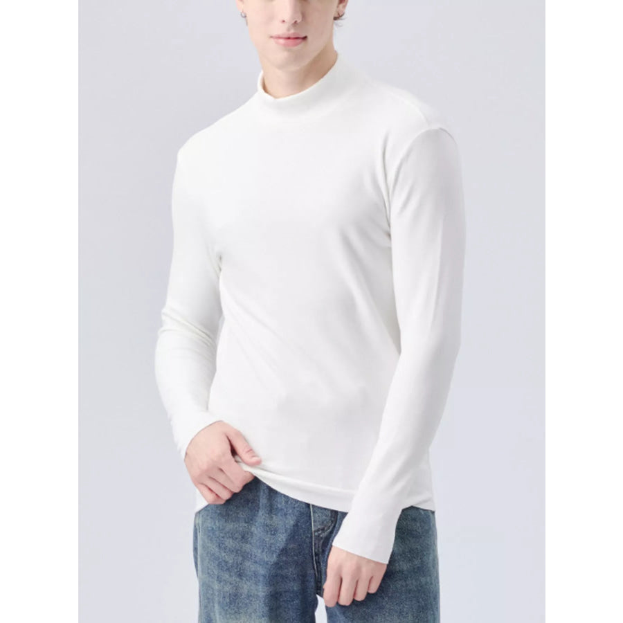 Men’s Plus Size Mock Neck Long Sleeve Top White / M Apparel and Accessories