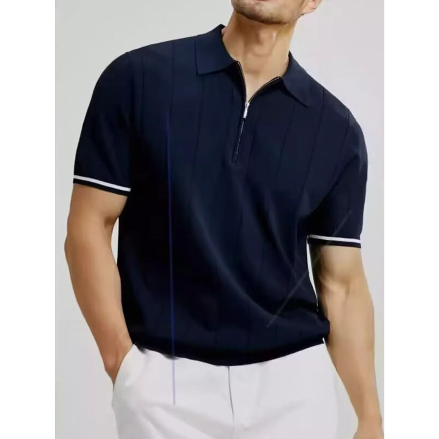 Men’s Plus Size Modern Fit Zip-Up Polo Shirt Navy Blue / M Apparel and Accessories
