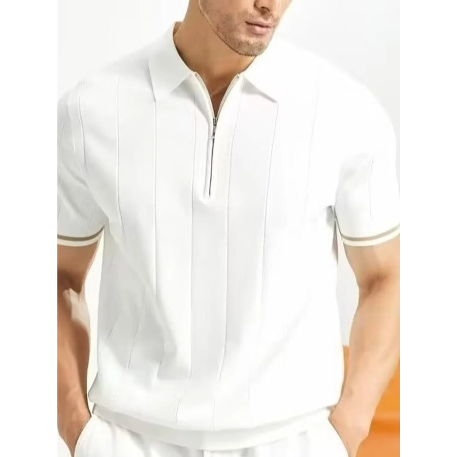 Men’s Plus Size Modern Fit Zip-Up Polo Shirt White / M Apparel and Accessories