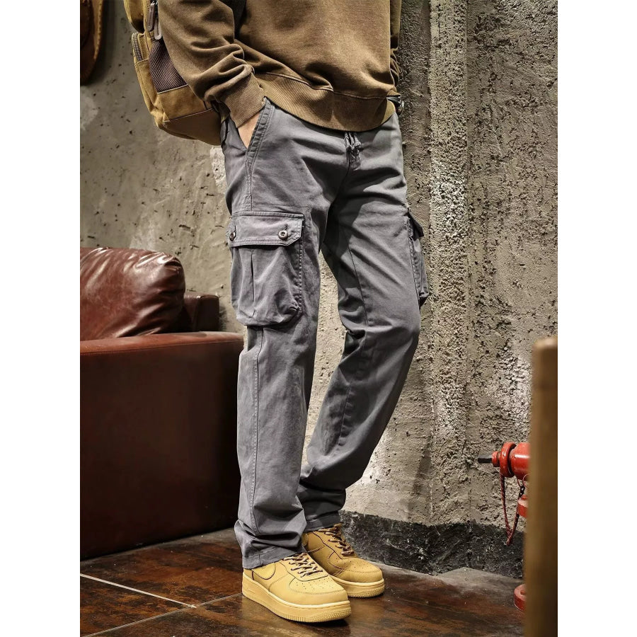 Men’s Plus Size Multi-Pocket Cargo Pants Gray / M Apparel and Accessories