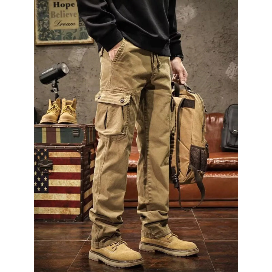 Men’s Plus Size Multi-Pocket Cargo Pants Mustard / M Apparel and Accessories