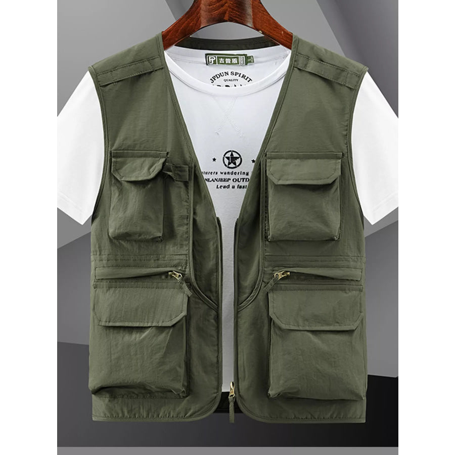 Men’s Plus Size Multi-Pocket Tactical Utility Vest Army Green / M Apparel and Accessories