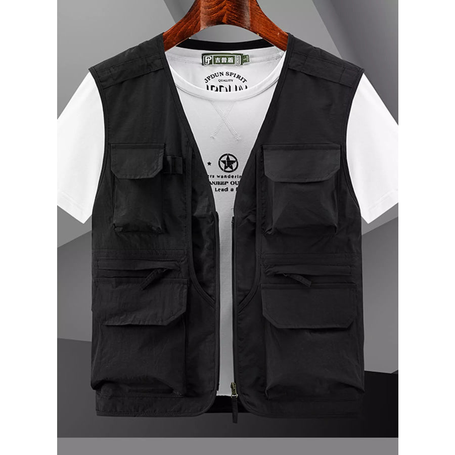 Men’s Plus Size Multi-Pocket Tactical Utility Vest Black / M Apparel and Accessories