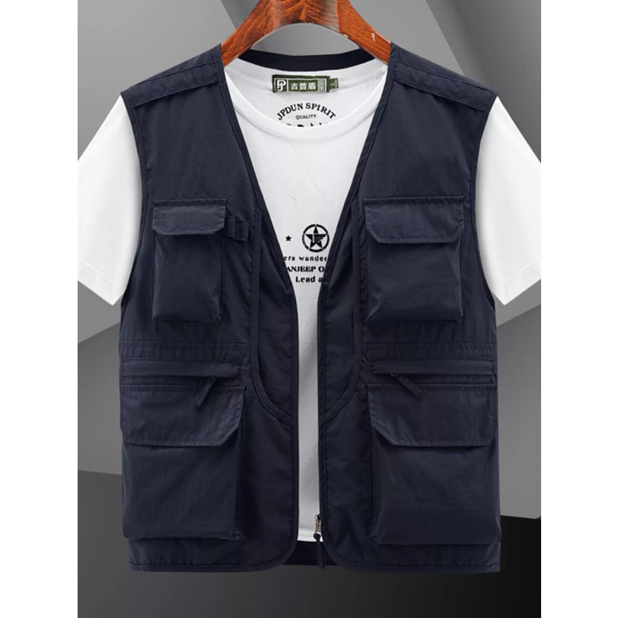 Men’s Plus Size Multi-Pocket Tactical Utility Vest Dark Blue / M Apparel and Accessories