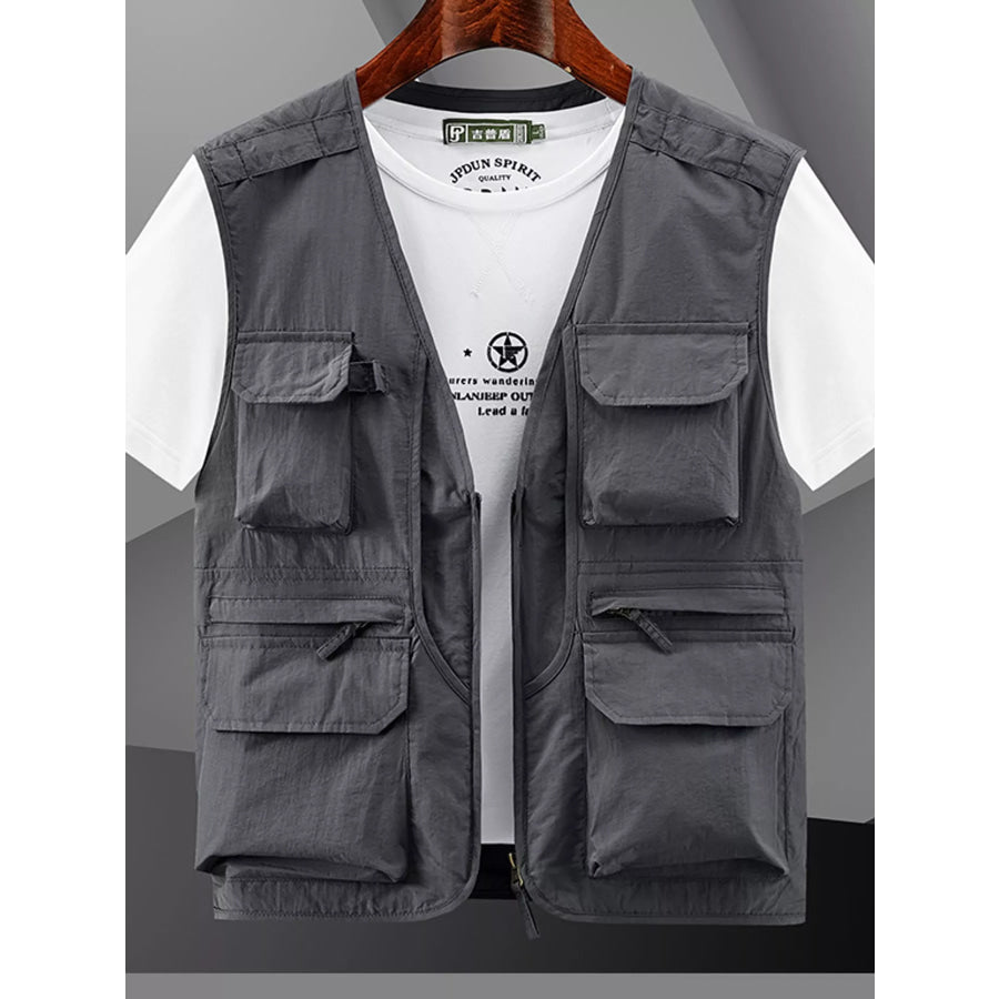 Men’s Plus Size Multi-Pocket Tactical Utility Vest Gray / M Apparel and Accessories