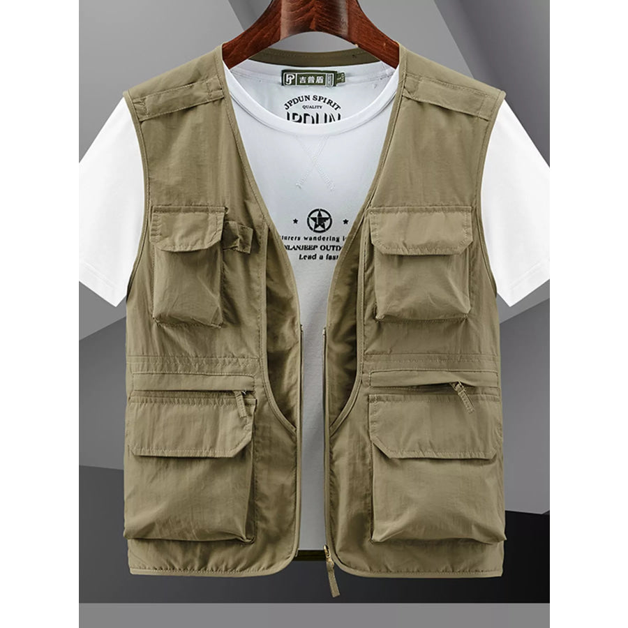 Men’s Plus Size Multi-Pocket Tactical Utility Vest Khaki / M Apparel and Accessories