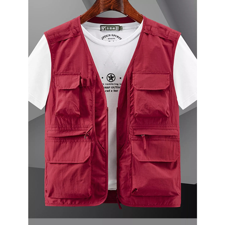 Men’s Plus Size Multi-Pocket Tactical Utility Vest Red / M Apparel and Accessories