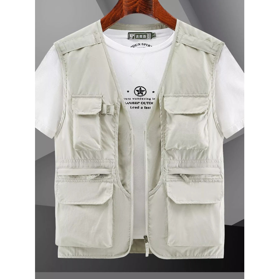 Men’s Plus Size Multi-Pocket Tactical Utility Vest Sand / M Apparel and Accessories