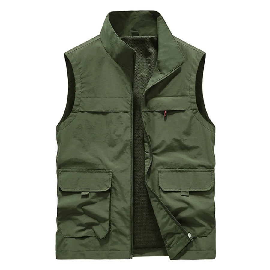 Men’s Plus Size Multi-Pocket Zip Up Vest Army Green / M Apparel and Accessories