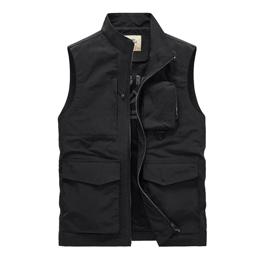 Men’s Plus Size Multi-Pocket Zip Up Vest Black / L Apparel and Accessories