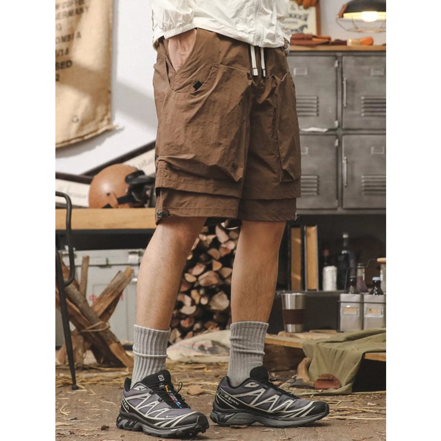 Men’s Plus Size Multiple Pocket Layered Cargo Shorts with Drawstring Hem Apparel and Accessories
