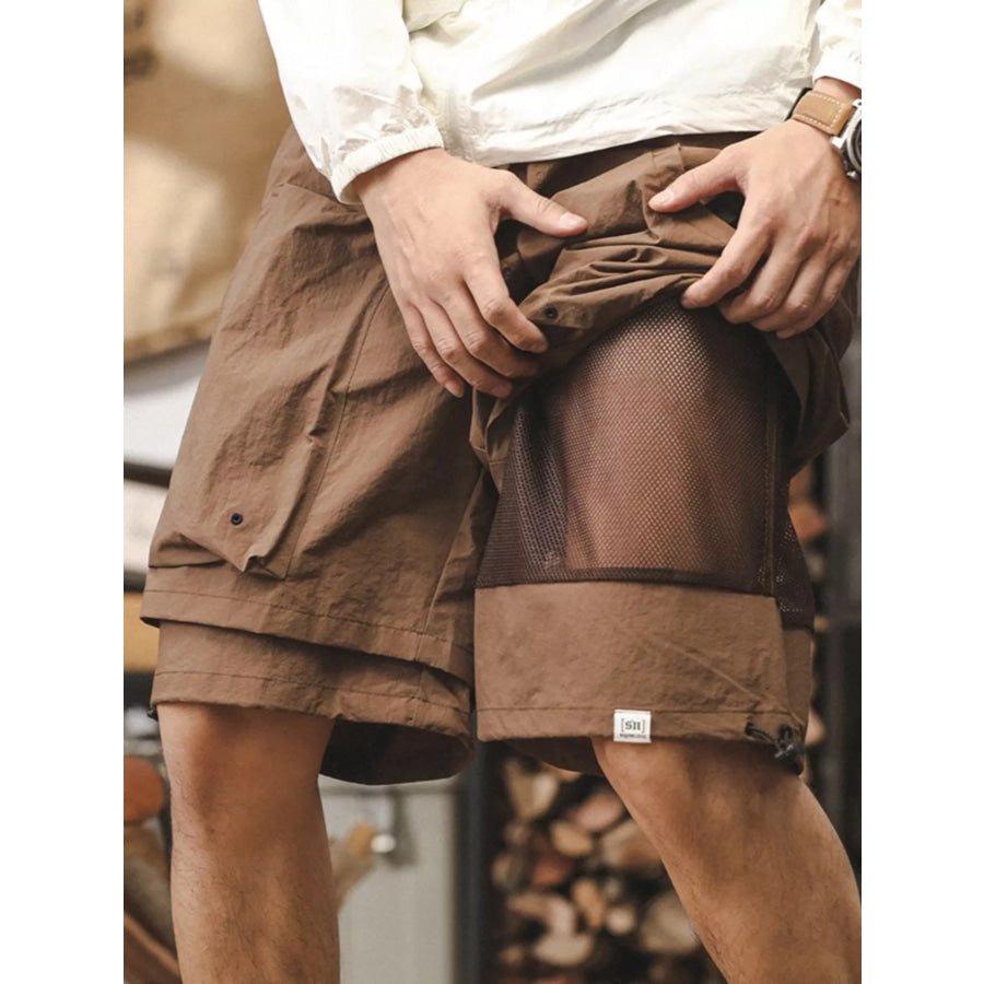 Men’s Plus Size Multiple Pocket Layered Cargo Shorts with Drawstring Hem Apparel and Accessories