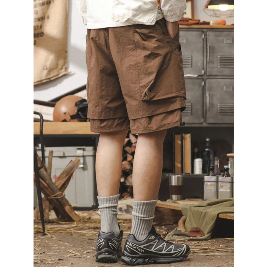 Men’s Plus Size Multiple Pocket Layered Cargo Shorts with Drawstring Hem Apparel and Accessories