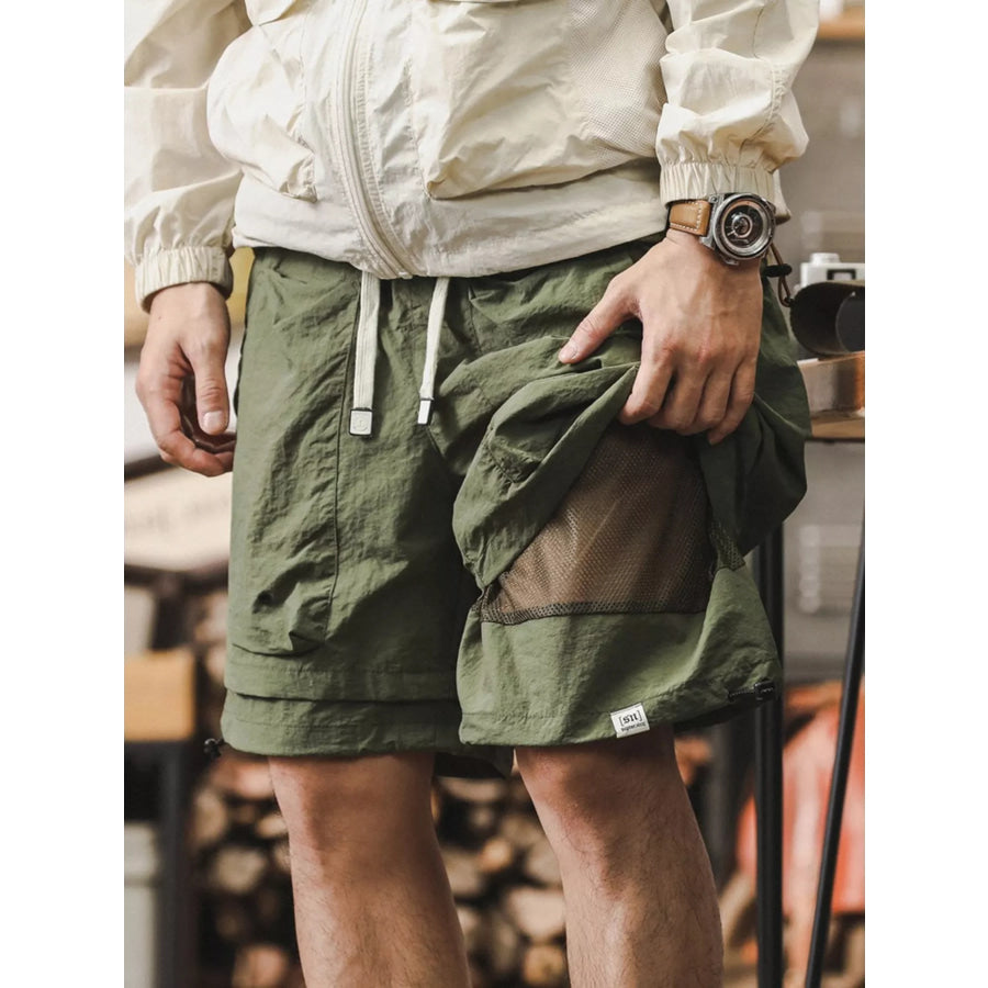 Men’s Plus Size Multiple Pocket Layered Cargo Shorts with Drawstring Hem Green / M Apparel and Accessories