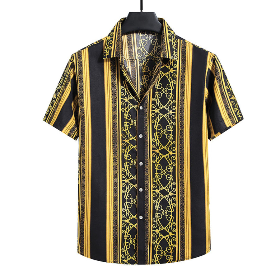 Men’s Plus Size Nautical Print Short Sleeve Casual Shirt Black / L Apparel and Accessories