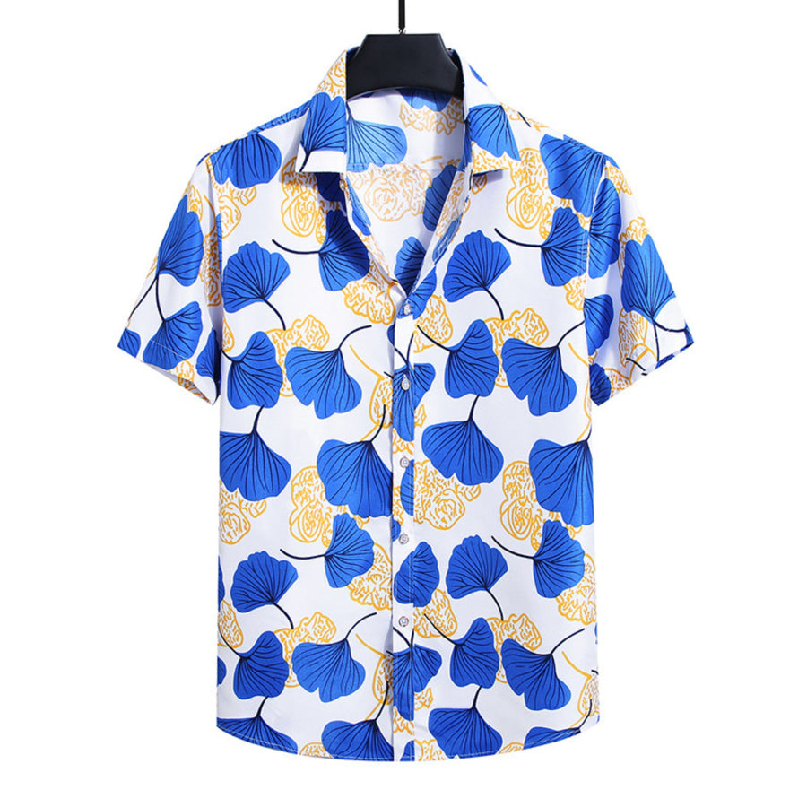 Men’s Plus Size Nautical Print Short Sleeve Casual Shirt Blue / L Apparel and Accessories
