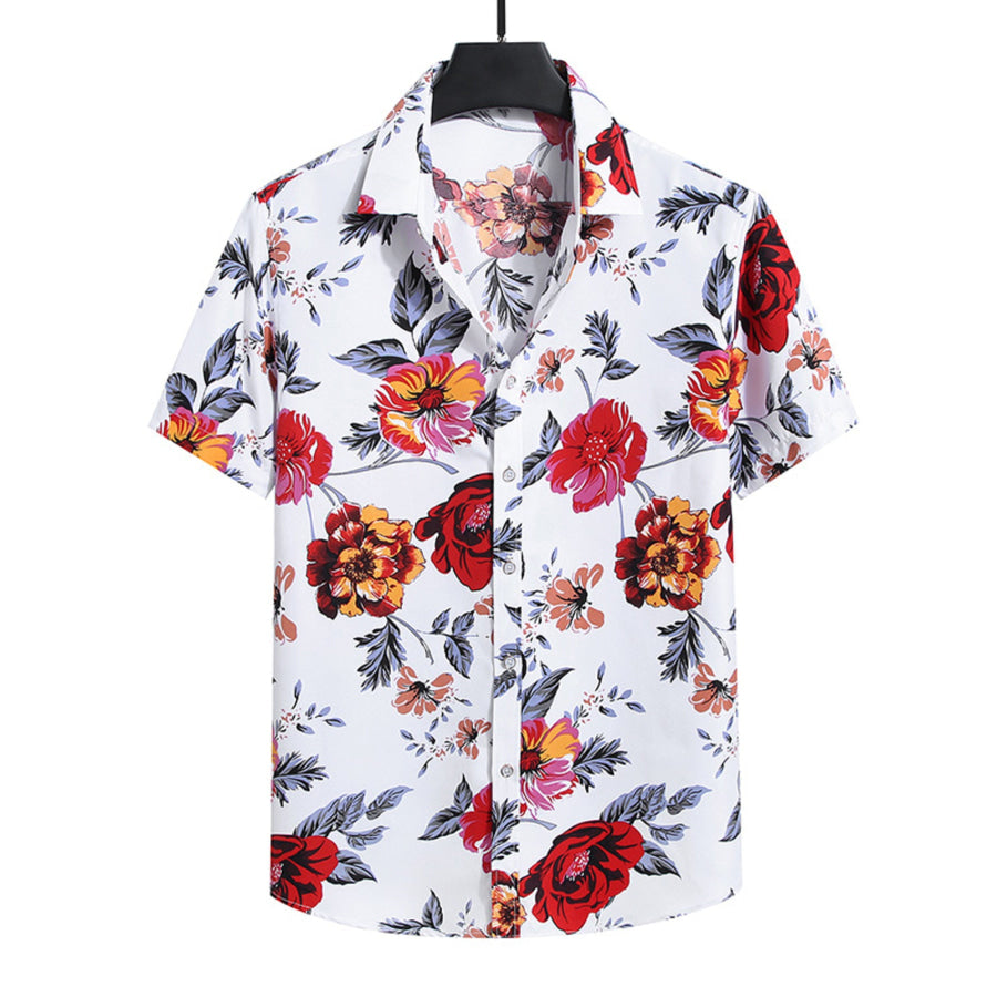 Men’s Plus Size Nautical Print Short Sleeve Casual Shirt Deep Red / L Apparel and Accessories
