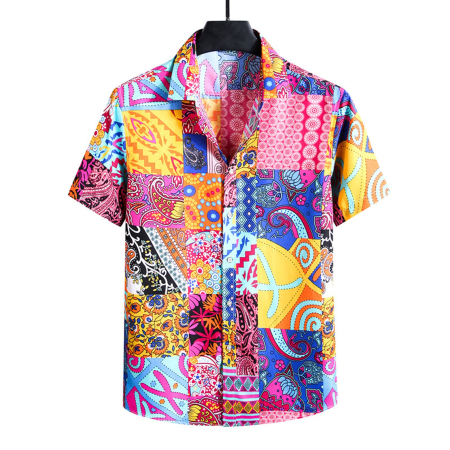 Men’s Plus Size Nautical Print Short Sleeve Casual Shirt Hot Pink / L Apparel and Accessories
