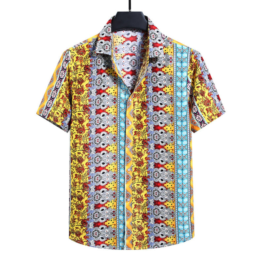 Men’s Plus Size Nautical Print Short Sleeve Casual Shirt Yellow / L Apparel and Accessories