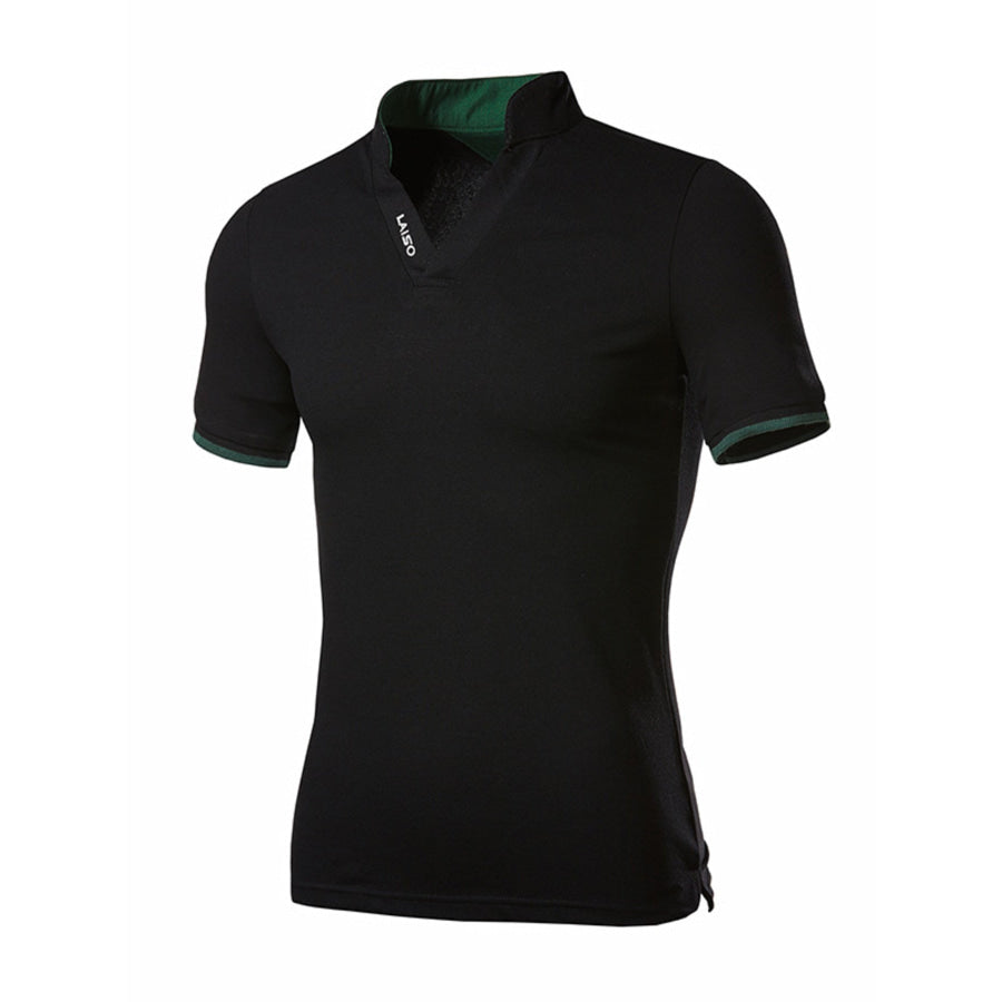 Men’s Plus Size Notched Short Sleeve Top Black / M Apparel and Accessories