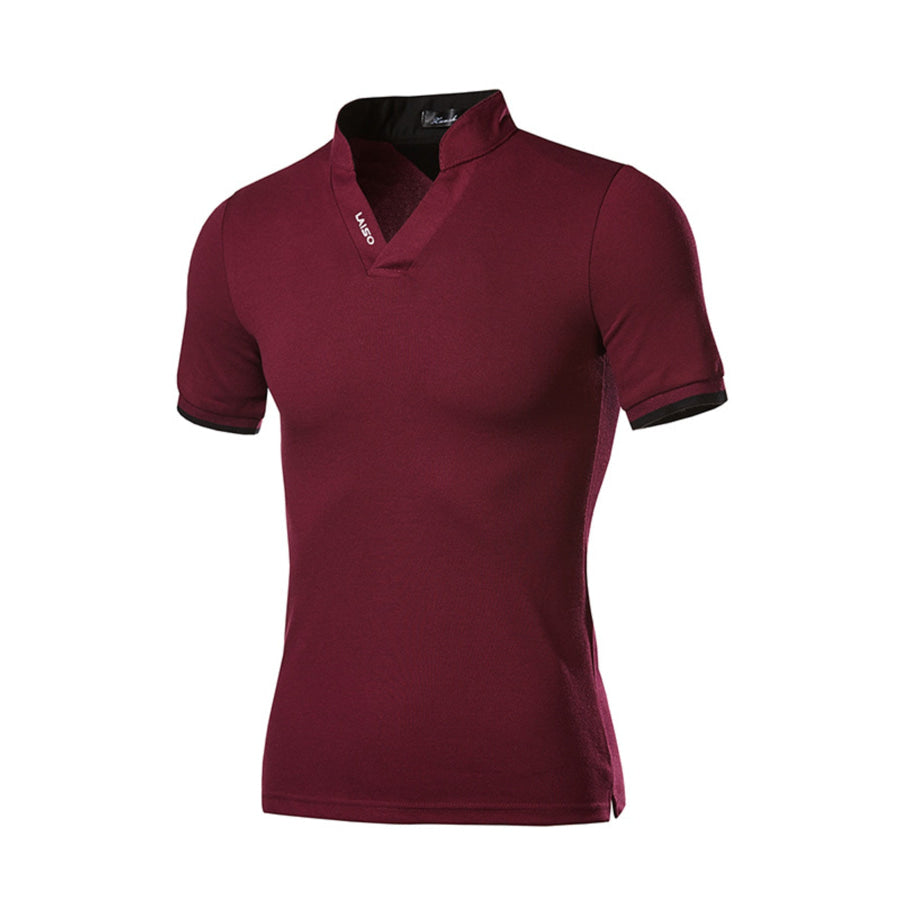 Men’s Plus Size Notched Short Sleeve Top Burgundy / M Apparel and Accessories