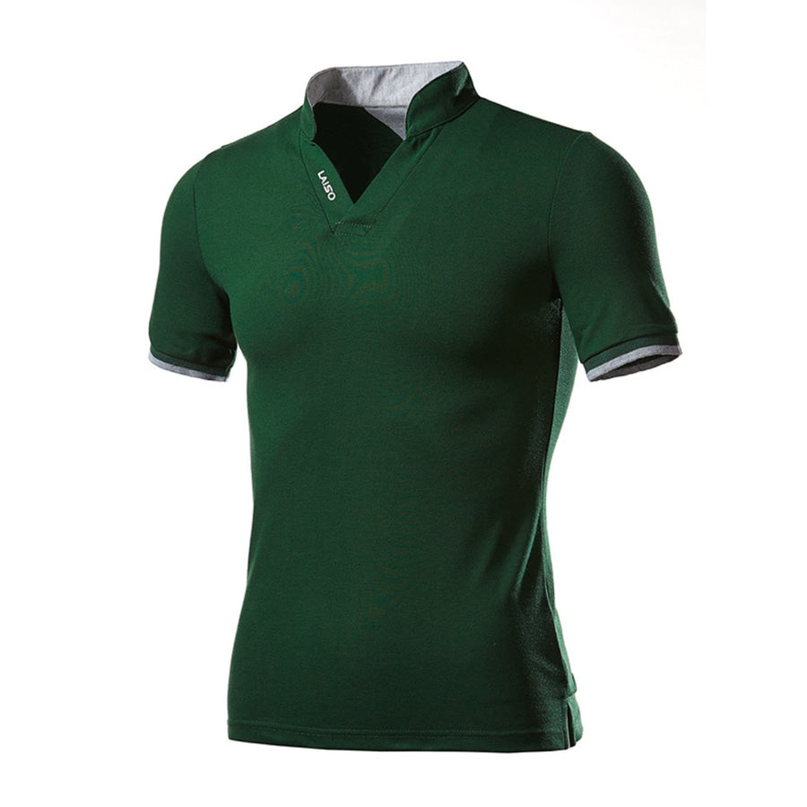 Men’s Plus Size Notched Short Sleeve Top Green / M Apparel and Accessories