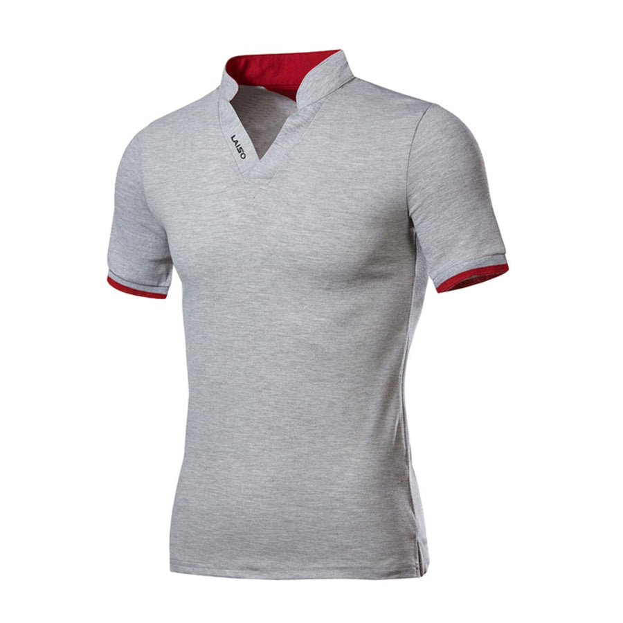 Men’s Plus Size Notched Short Sleeve Top Grey / M Apparel and Accessories