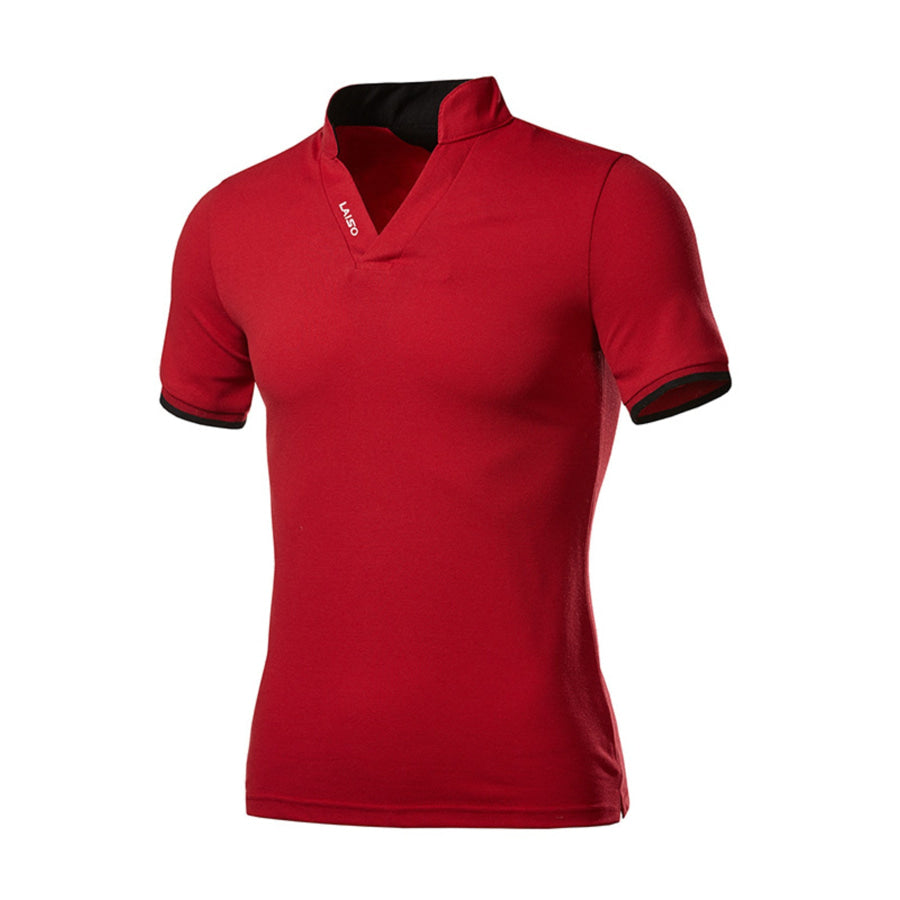 Men’s Plus Size Notched Short Sleeve Top Red / M Apparel and Accessories