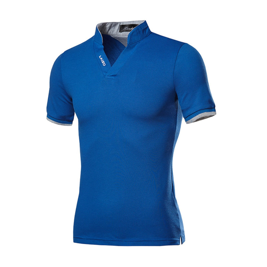 Men’s Plus Size Notched Short Sleeve Top Royal Blue / M Apparel and Accessories