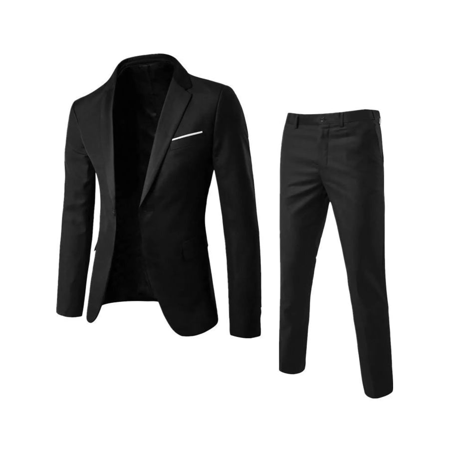 Men’s Plus Size One Button Blazer and Pants Set Black / M Apparel Accessories