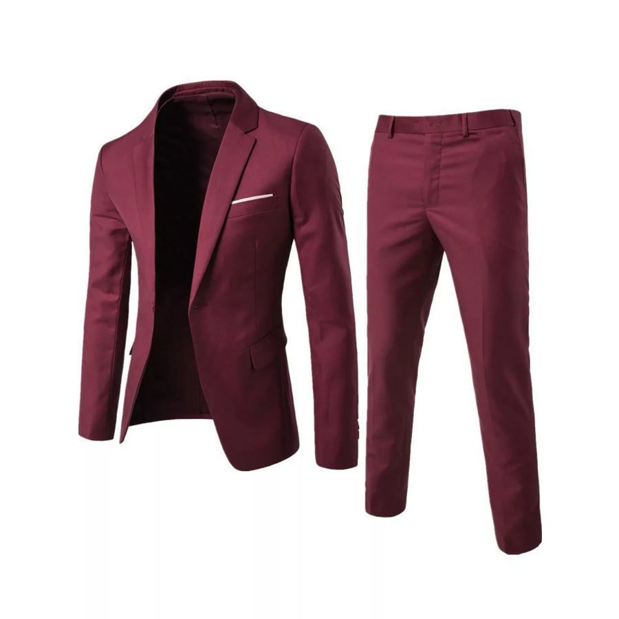 Men’s Plus Size One Button Blazer and Pants Set Burgundy / M Apparel Accessories