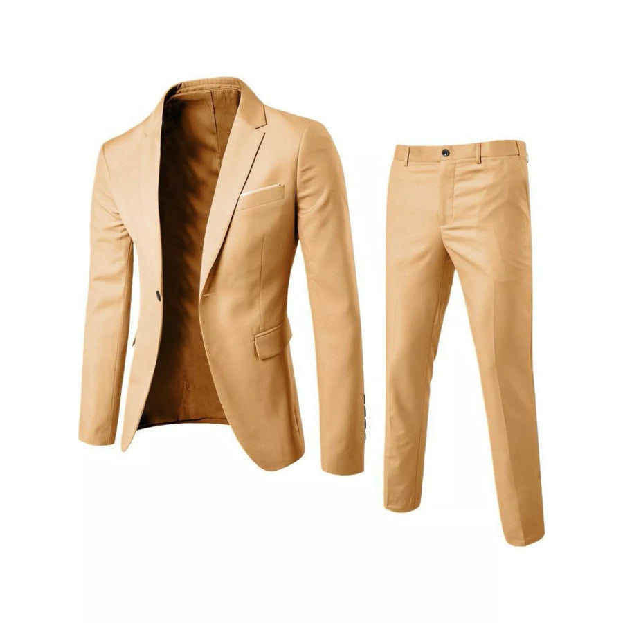 Men’s Plus Size One Button Blazer and Pants Set Khaki / M Apparel Accessories