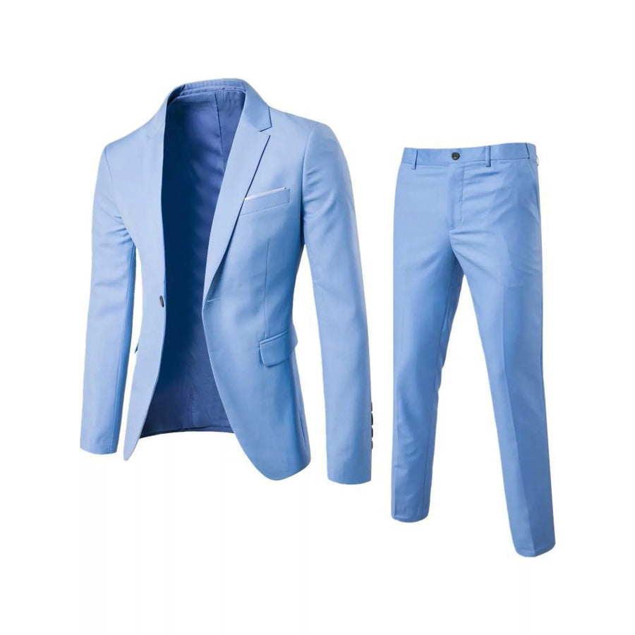 Men’s Plus Size One Button Blazer and Pants Set Light Blue / M Apparel Accessories