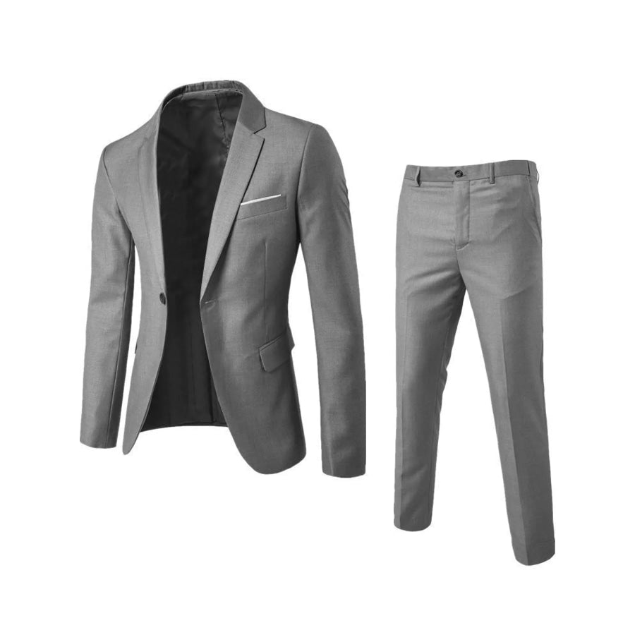 Men’s Plus Size One Button Blazer and Pants Set Light Gray / M Apparel Accessories