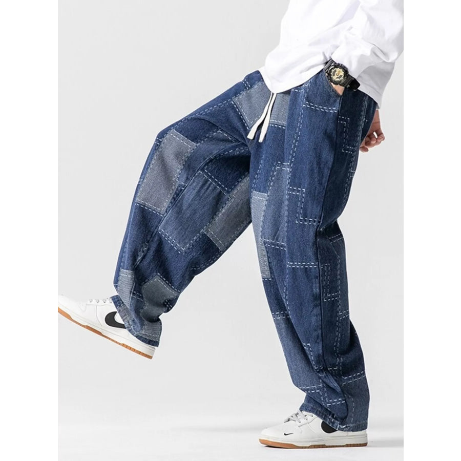 Men’s Plus Size Patchwork Wide Leg Jeans Apparel and Accessories