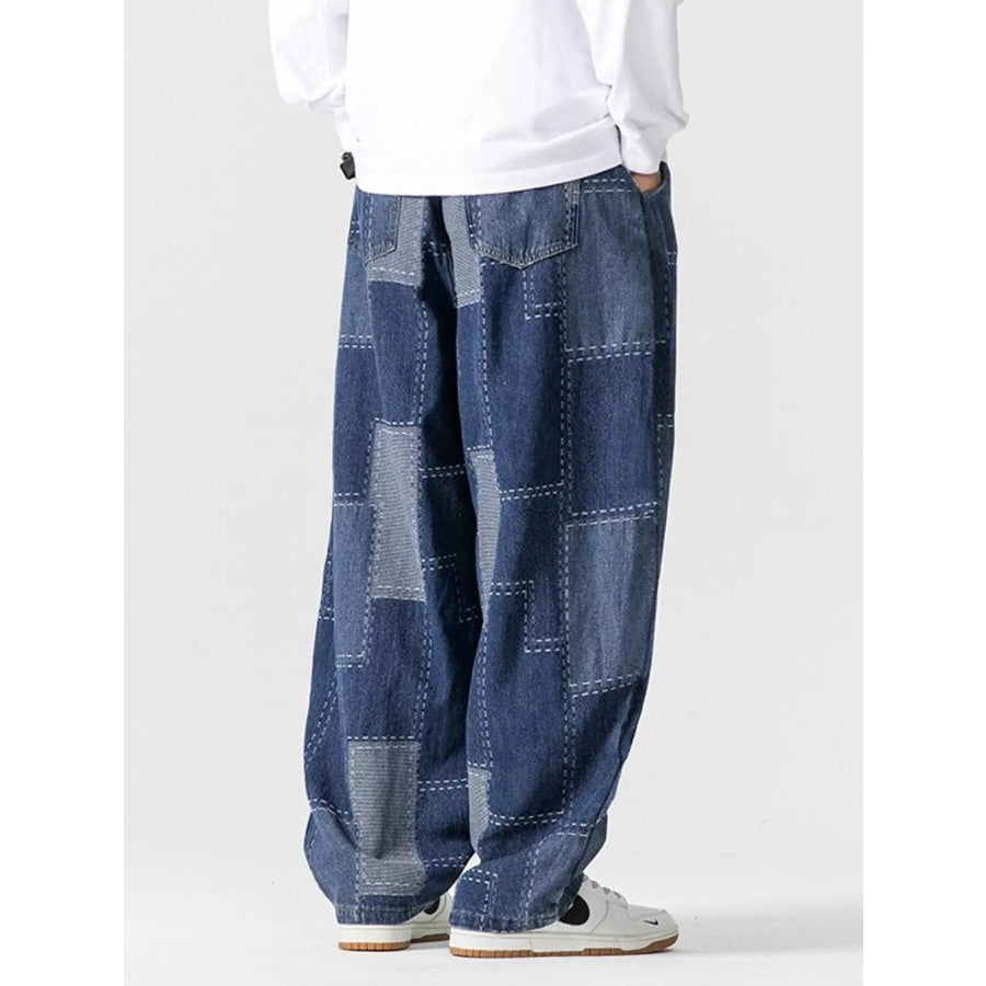 Men’s Plus Size Patchwork Wide Leg Jeans Apparel and Accessories