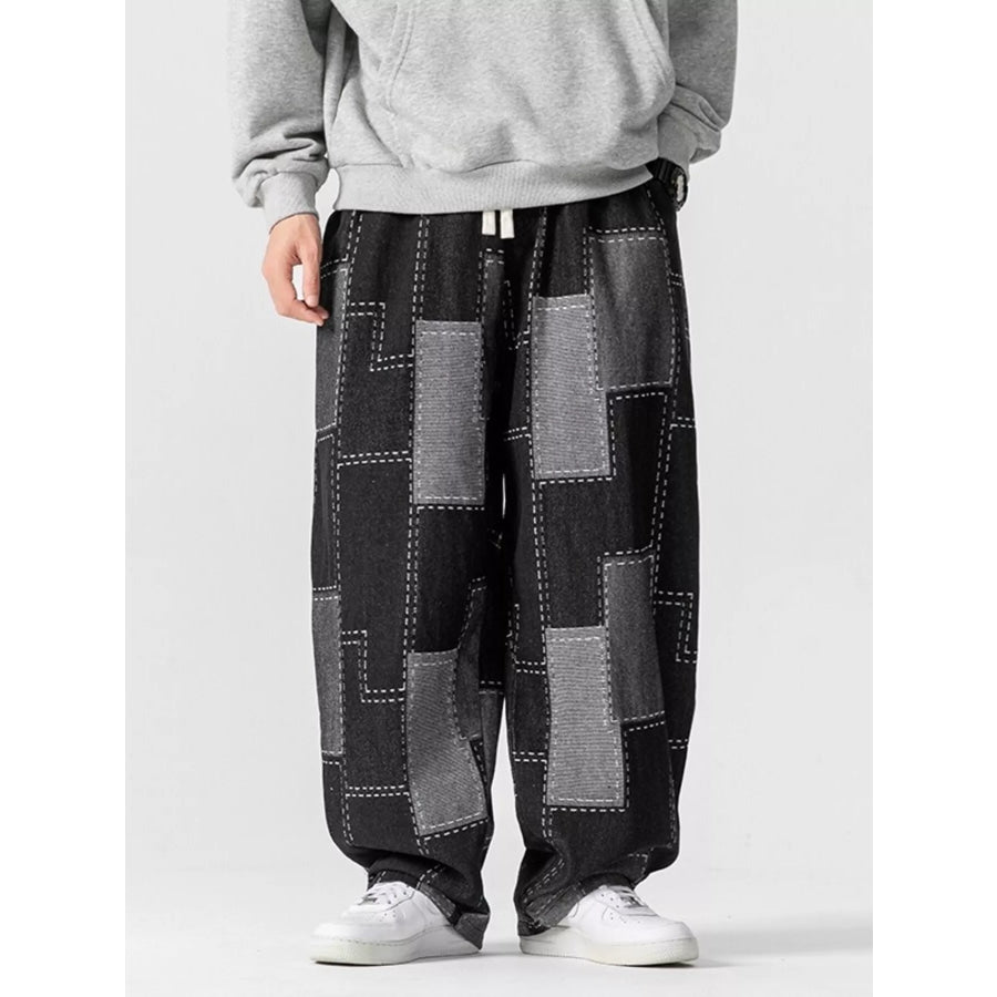 Men’s Plus Size Patchwork Wide Leg Jeans Black / M Apparel and Accessories