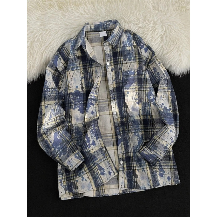 Men’s Plus Size Plaid Button Up Casual Shacket Blue / M Apparel and Accessories