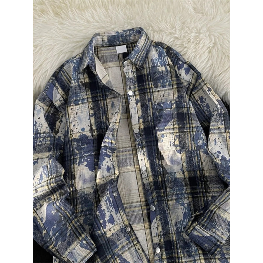 Men’s Plus Size Plaid Button Up Casual Shacket Apparel and Accessories