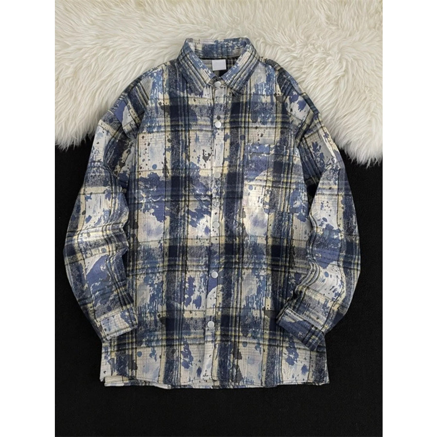 Men’s Plus Size Plaid Button Up Casual Shacket Blue / M Apparel and Accessories