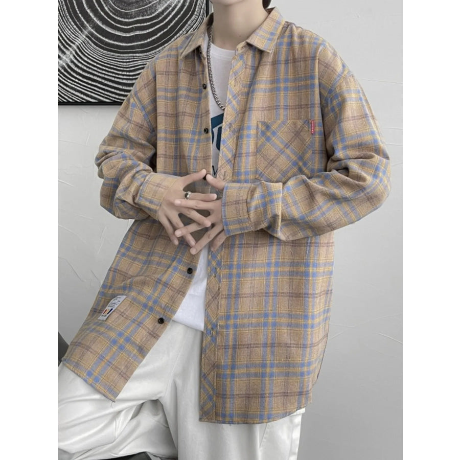 Men’s Plus Size Plaid Button Up Shirt Light Blue / M Apparel and Accessories