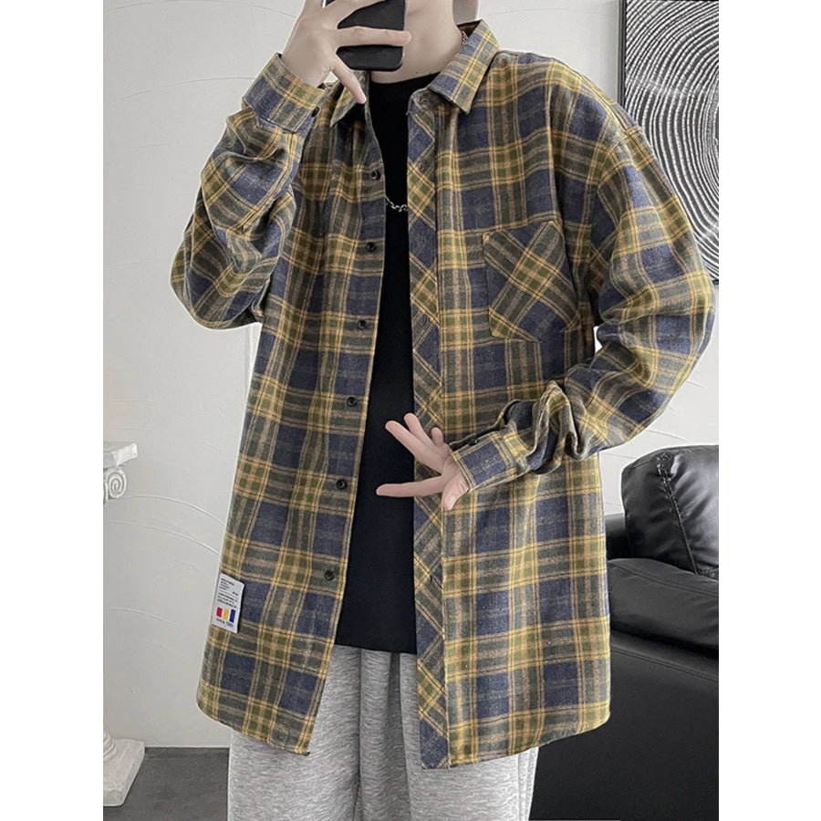Men’s Plus Size Plaid Button Up Shirt Yellow / M Apparel and Accessories