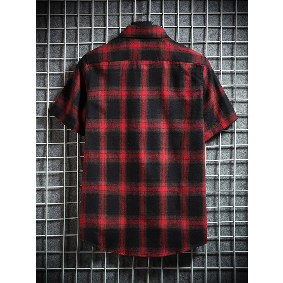 Men’s Plus Size Plaid Button Up Short-Sleeve Shirt Apparel and Accessories