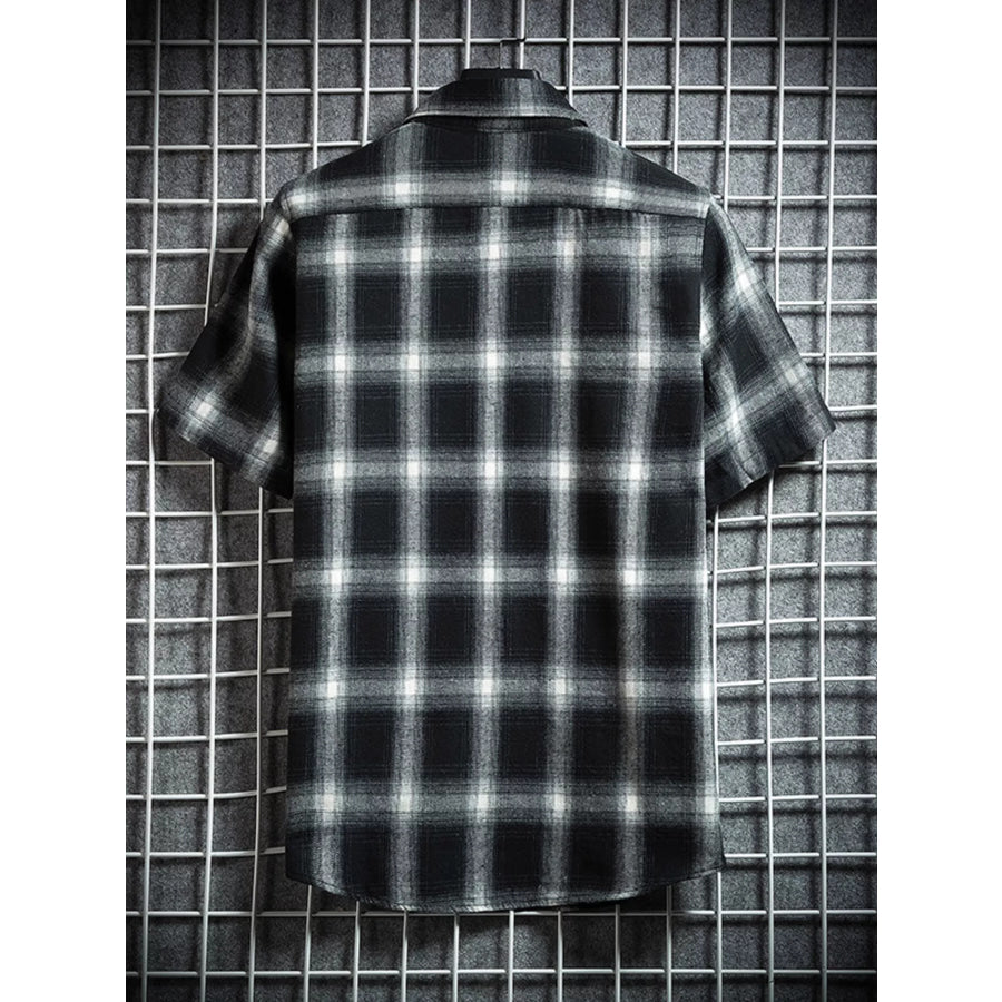 Men’s Plus Size Plaid Button Up Short-Sleeve Shirt Apparel and Accessories